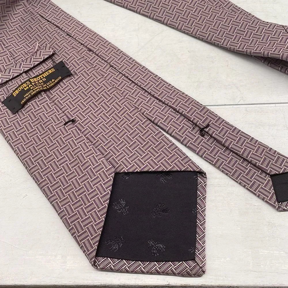 Brooks Brothers Ties For Mens Wide Violet Gray Geometric‎ Wide Golden Fleece USA